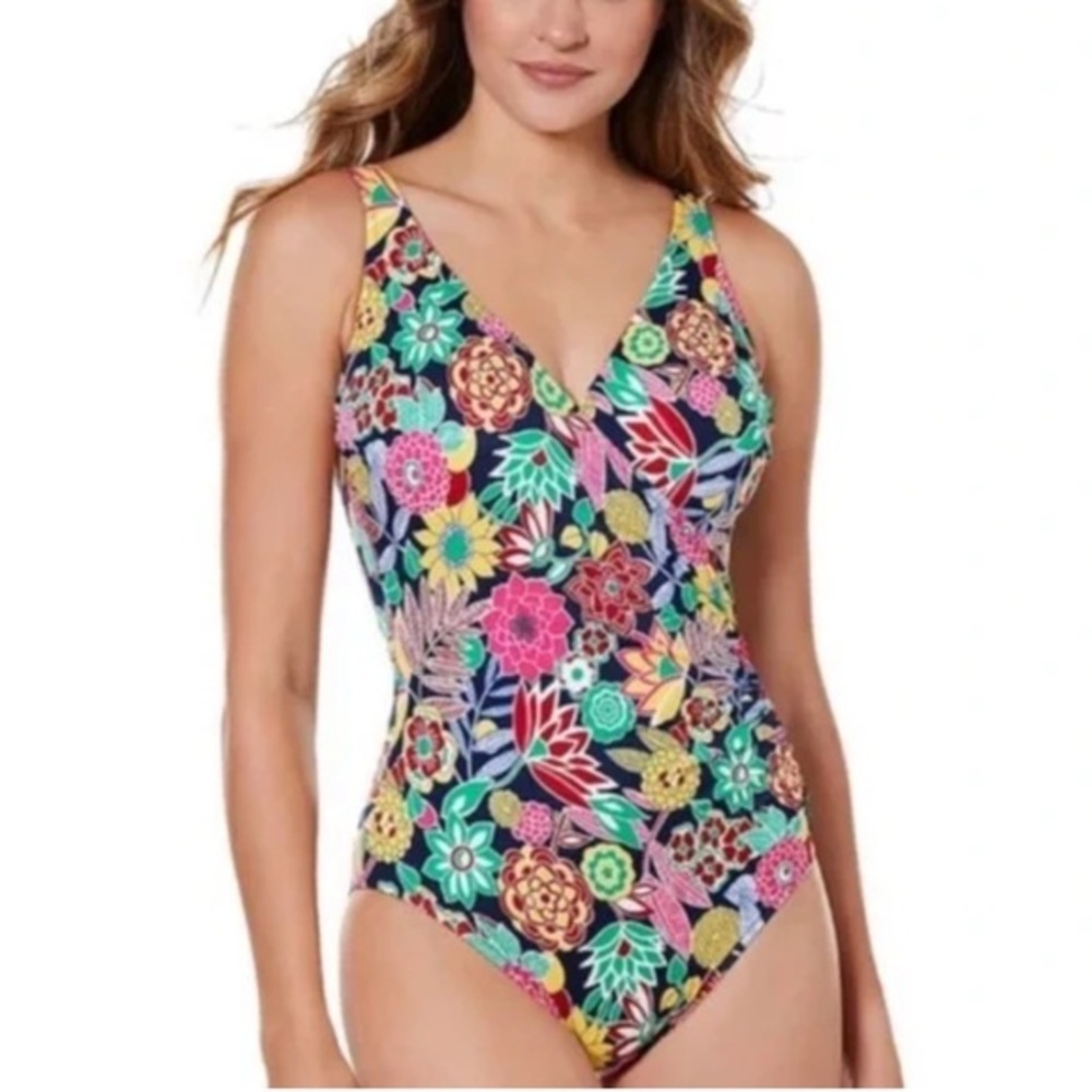 Miraclesuit vibrant floral print One-piece swim suit size 10